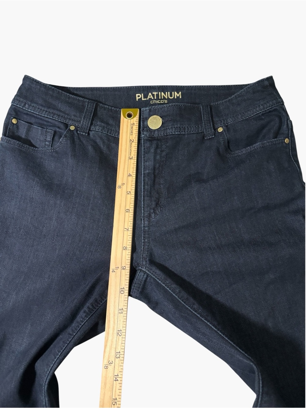 Chico’s Platinum Dark Wash Straight Leg Jeans Size 0 Short Stretch Casual - Picture 15 of 16